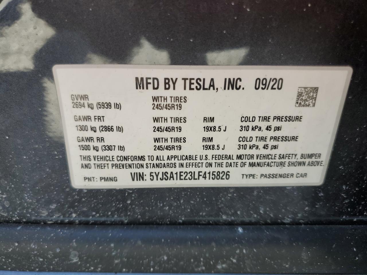 5YJSA1E23LF415826 2020 Tesla Model S