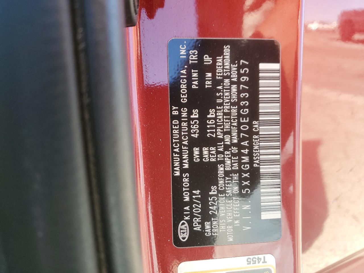 5XXGM4A70EG337957 2014 Kia Optima Lx