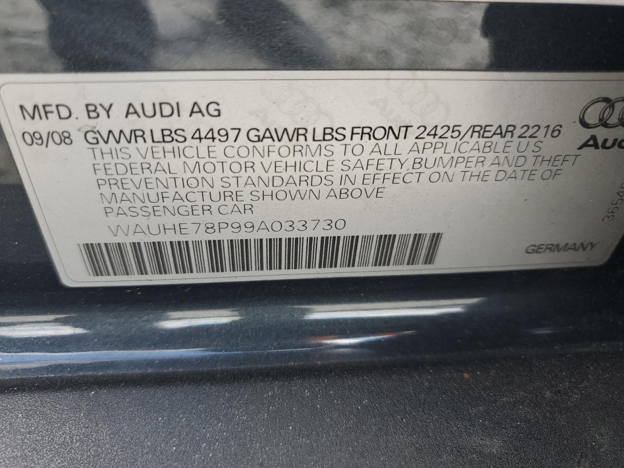 WAUHE78P99A033730 2009 Audi A3 2.0T