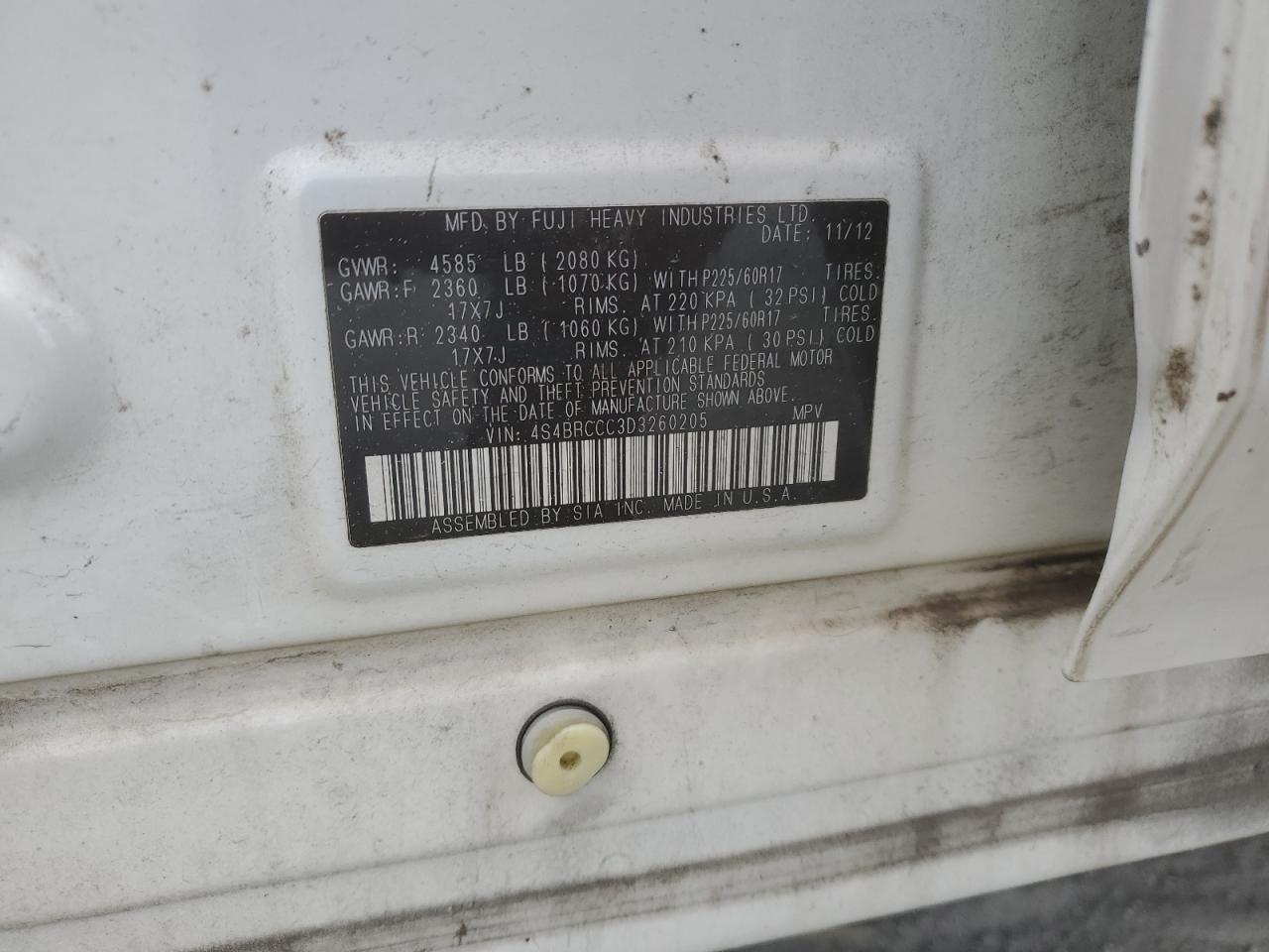 4S4BRCCC3D3260205 2013 Subaru Outback 2.5I Premium