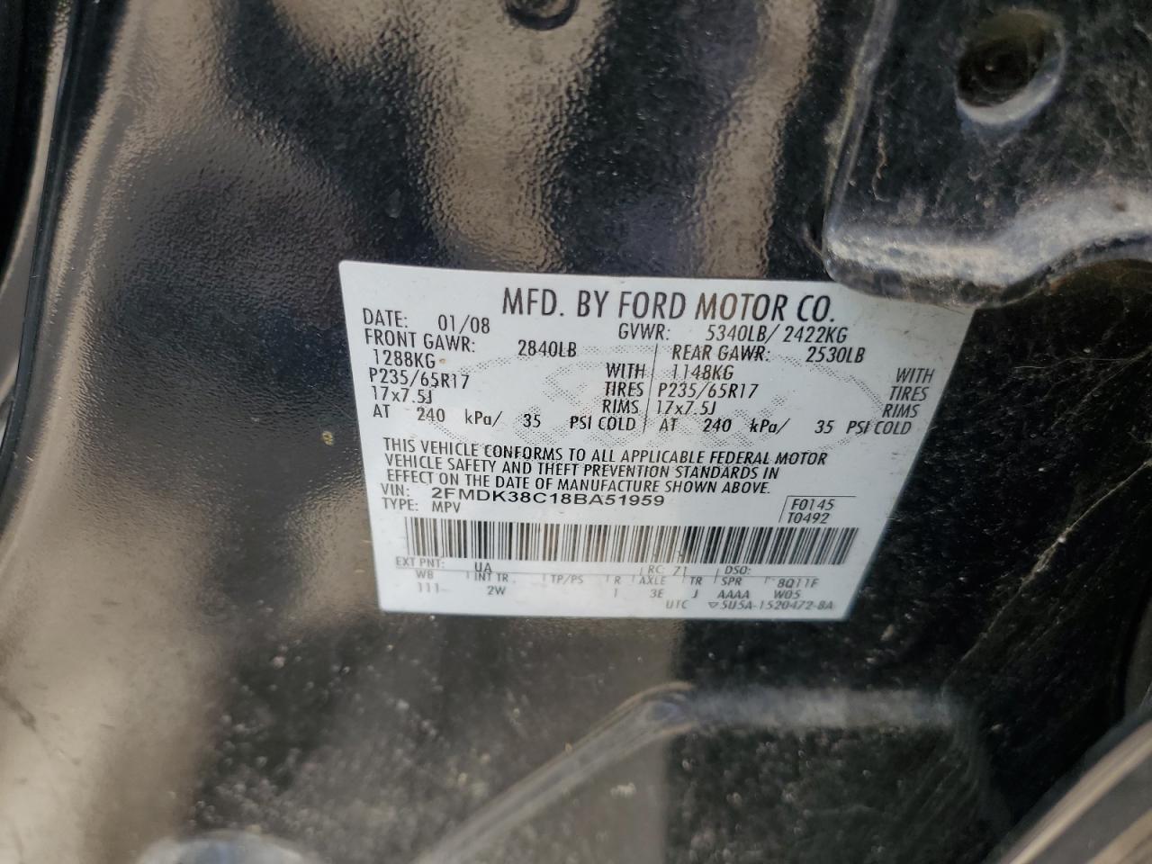 2FMDK38C18BA51959 2008 Ford Edge Sel