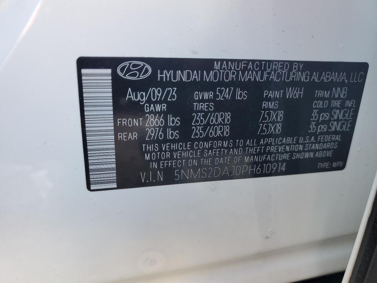 5NMS2DAJ0PH610914 2023 Hyundai Santa Fe Sel