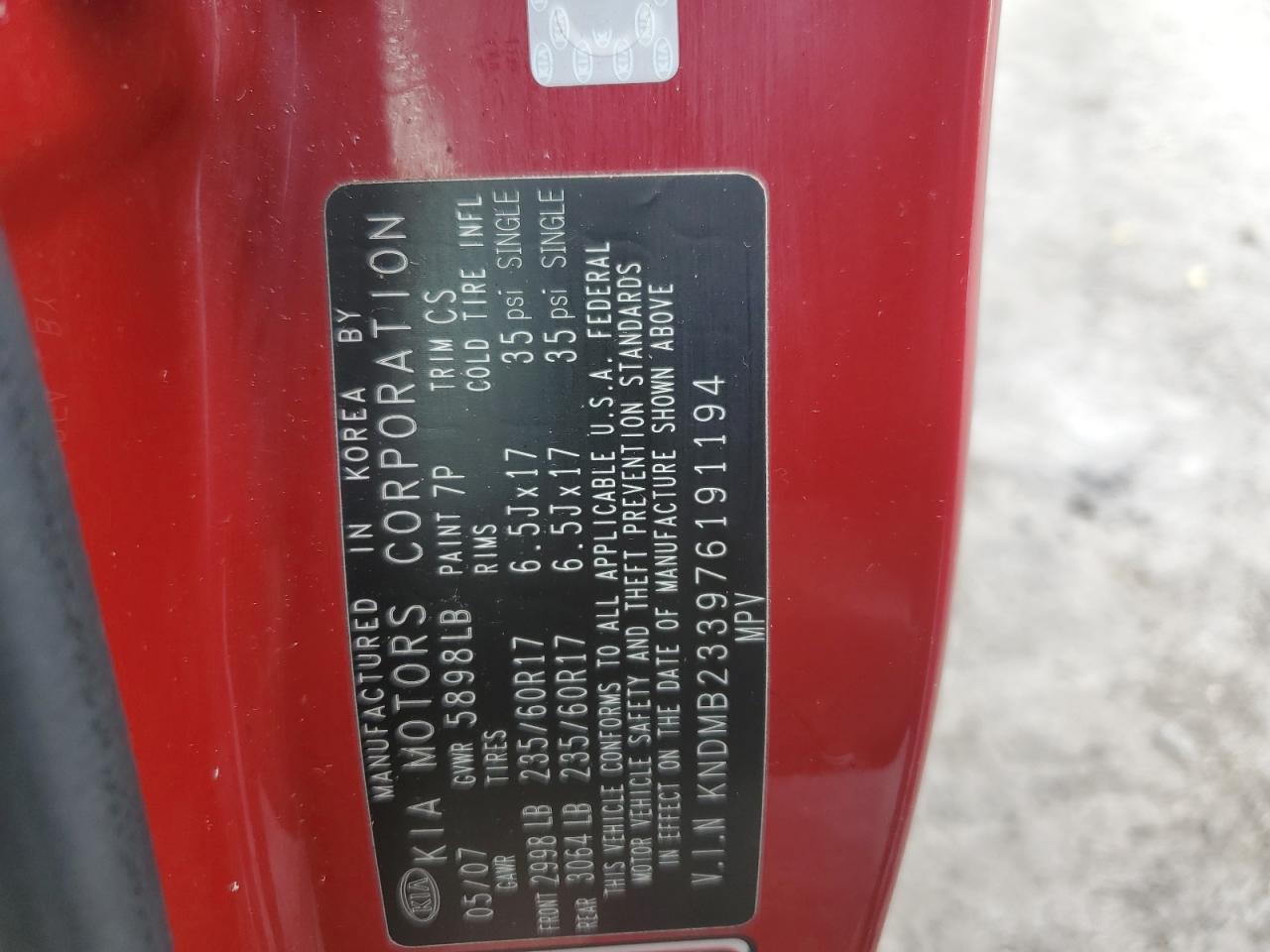 KNDMB233976191194 2007 Kia Sedona Ex