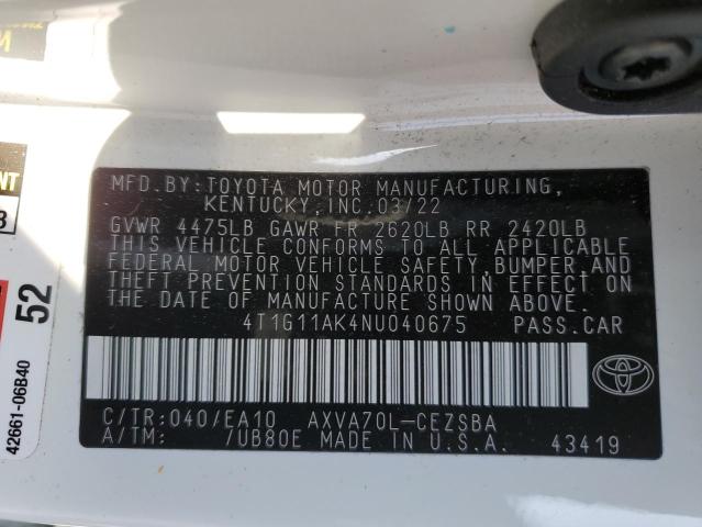 VIN 4T1G11AK4NU040675 2022 Toyota Camry, SE no.12