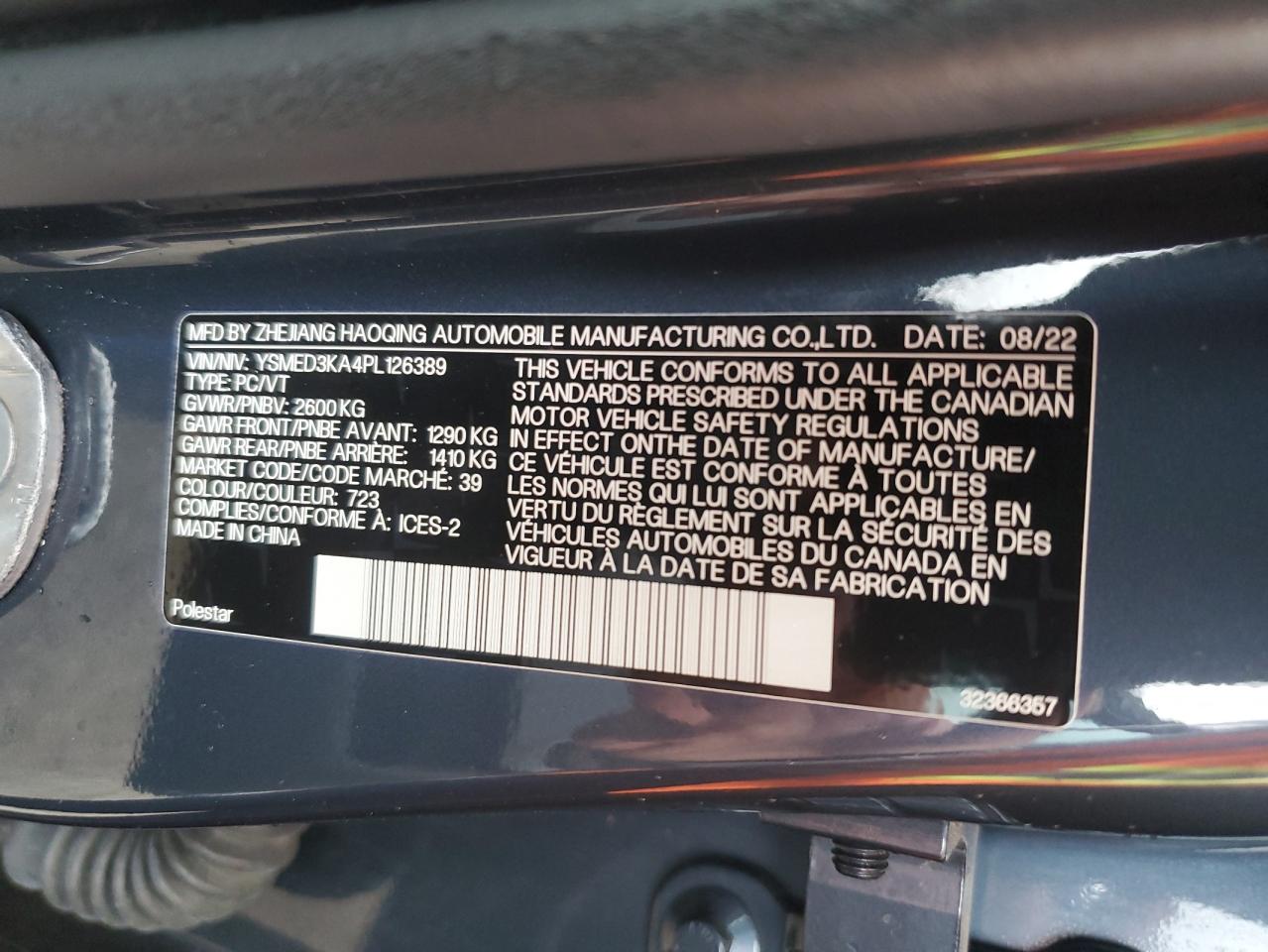 YSMED3KA4PL126389 2023 Polestar 2