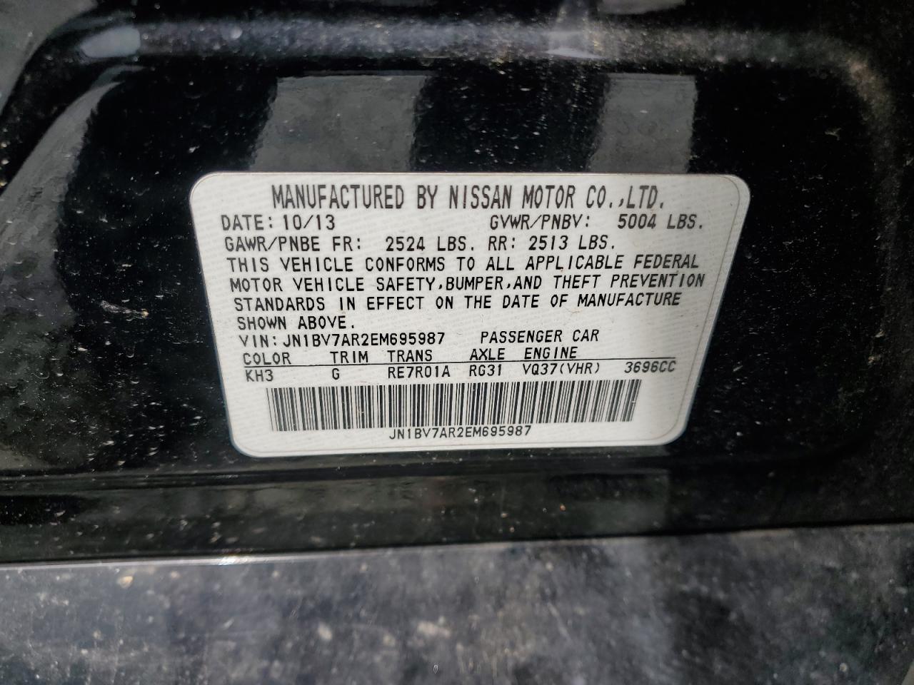 JN1BV7AR2EM695987 2014 Infiniti Q50 Base