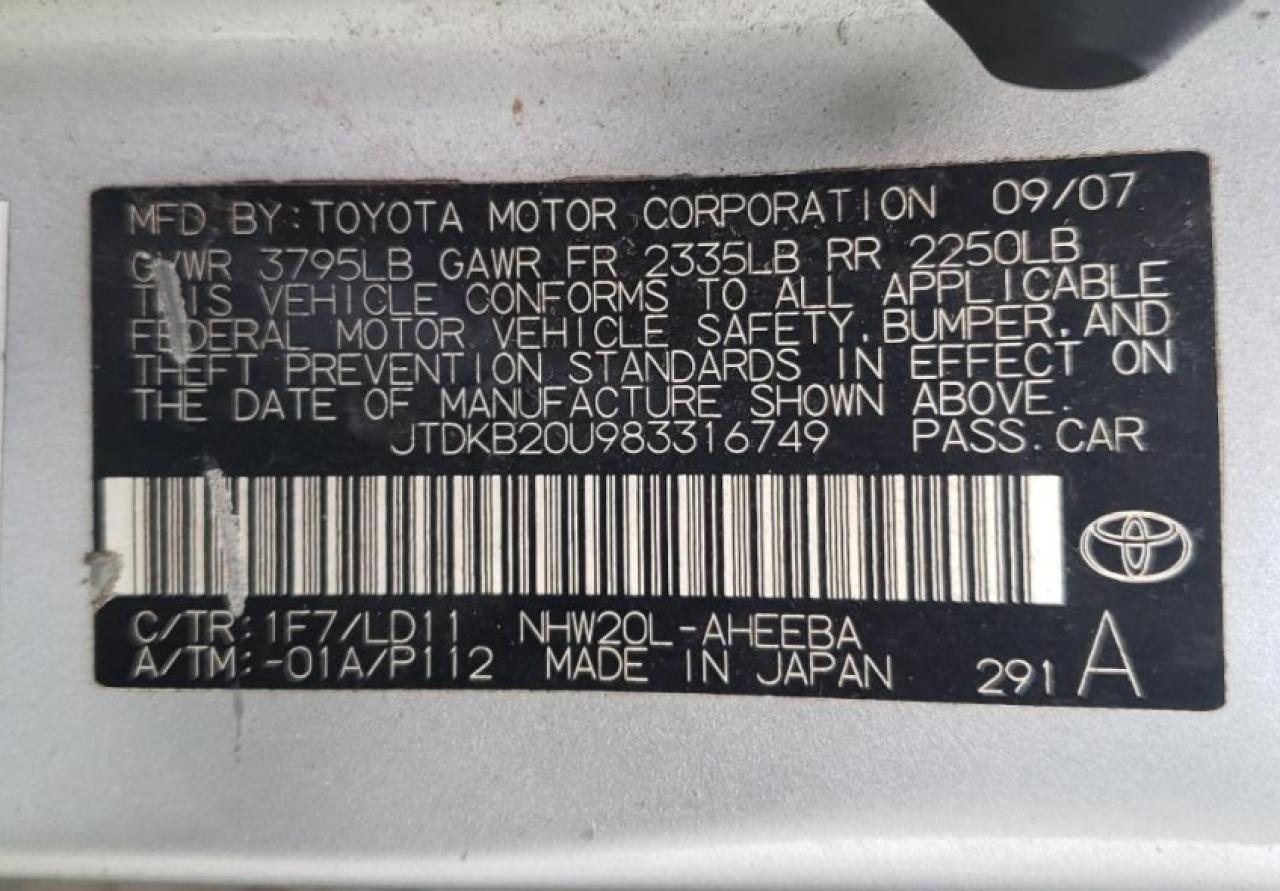 JTDKB20U983316749 2008 Toyota Prius