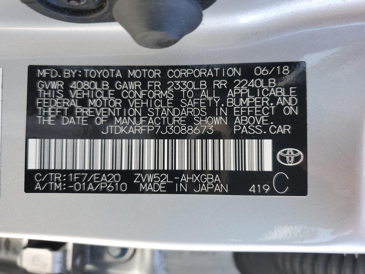 JTDKARFP7J3088673 2018 Toyota Prius Prime