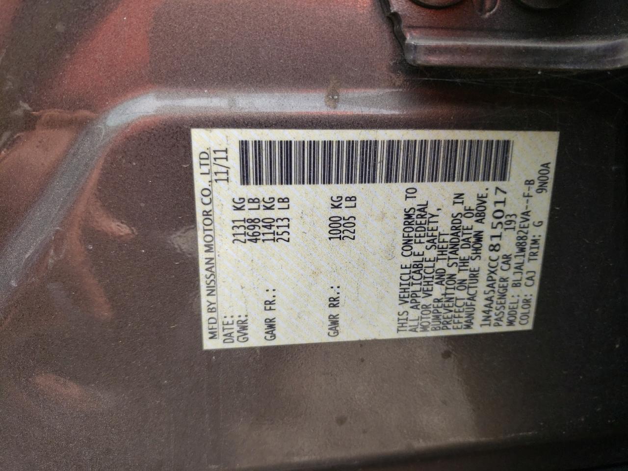 1N4AA5APXCC815017 2012 Nissan Maxima S