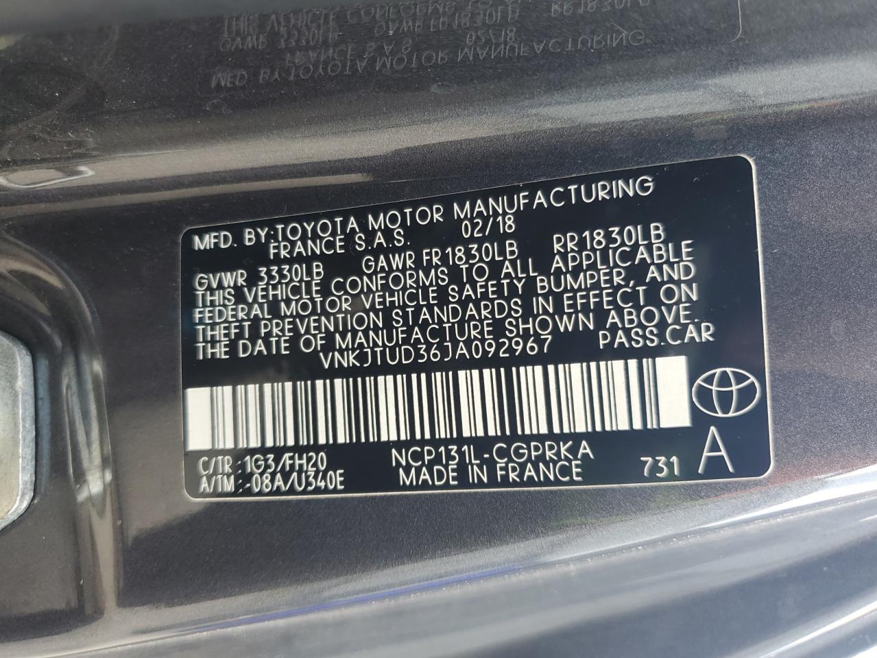 VNKJTUD36JA092967 2018 Toyota Yaris L