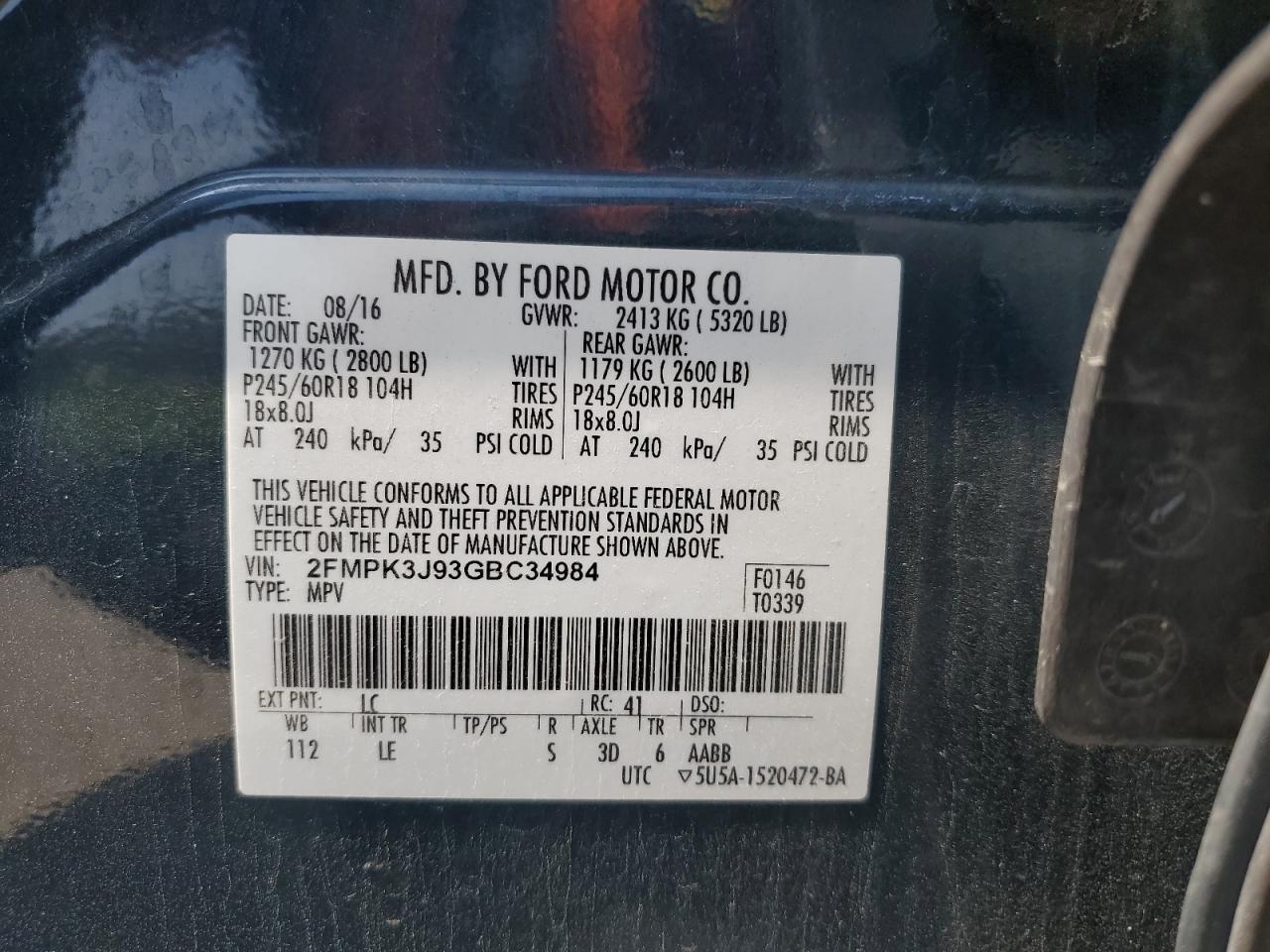 2FMPK3J93GBC34984 2016 Ford Edge Sel