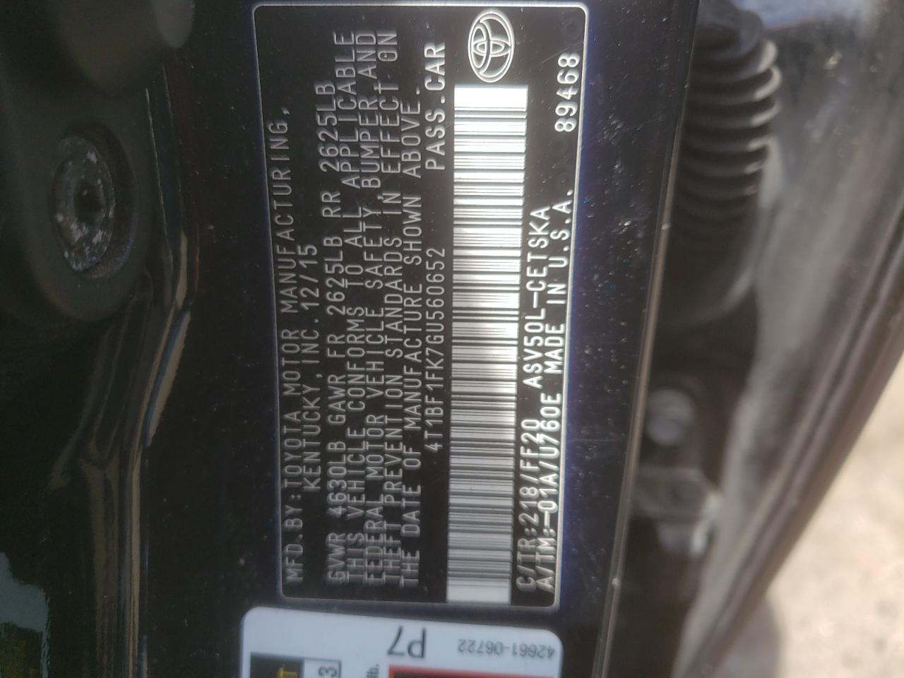 4T1BF1FK7GU560652 2016 Toyota Camry Le