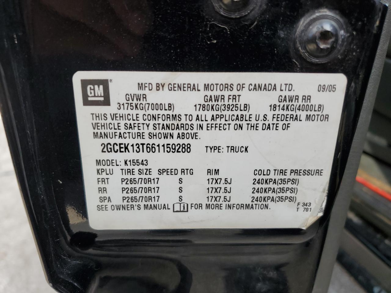 2GCEK13T661159288 2006 Chevrolet Silverado K1500