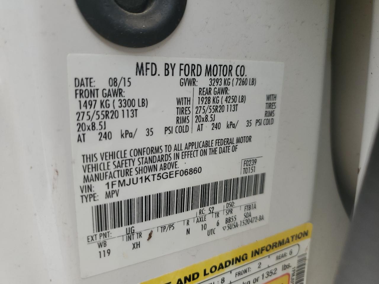 1FMJU1KT5GEF06860 2016 Ford Expedition Limited