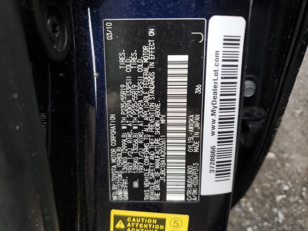 JTJBC1BA1A2023611 2010 Lexus Rx 450