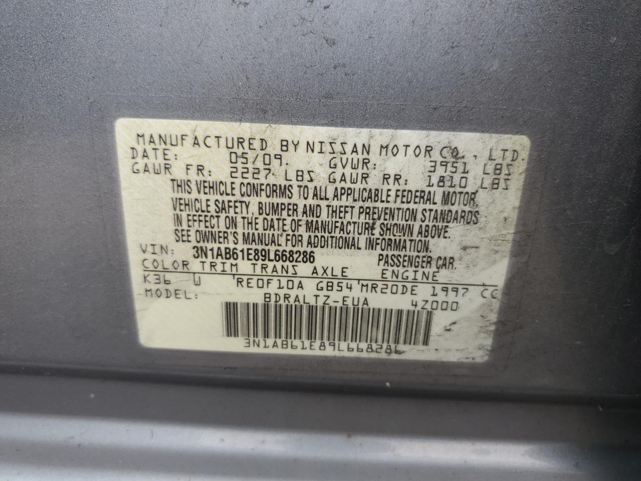 3N1AB61E89L668286 2009 Nissan Sentra 2.0