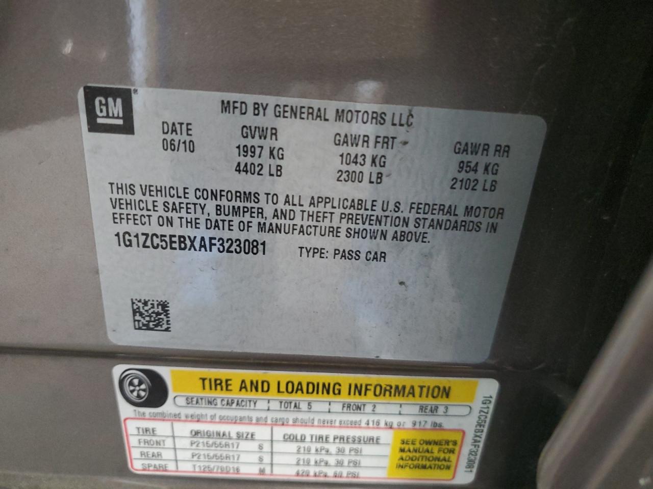 1G1ZC5EBXAF323081 2010 Chevrolet Malibu 1Lt