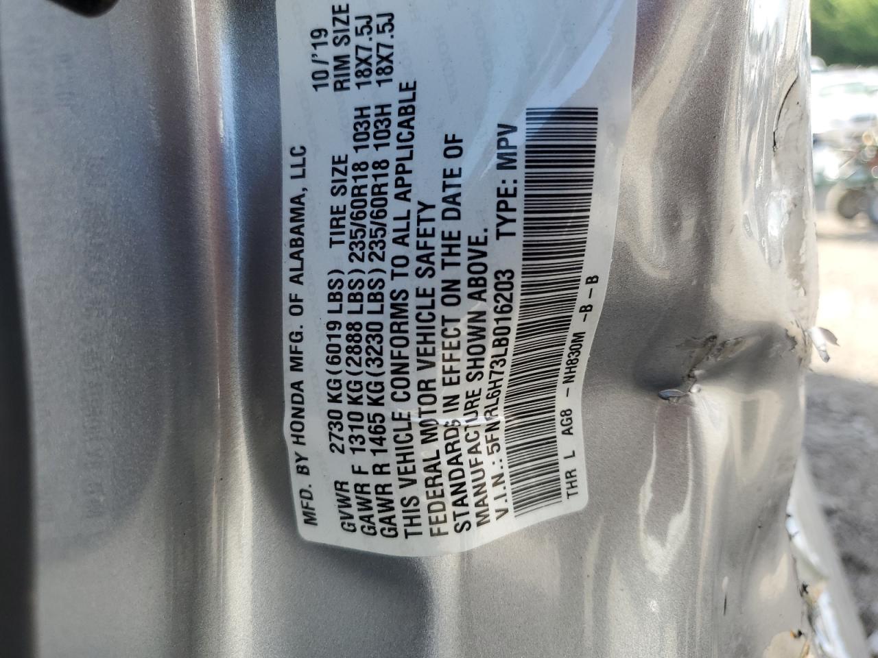 5FNRL6H73LB016203 2020 Honda Odyssey Exl