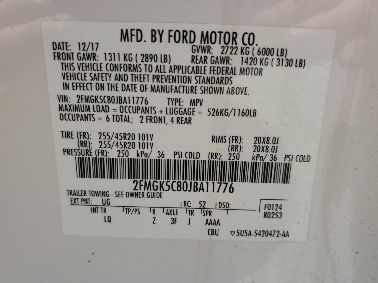 2FMGK5C80JBA11776 2018 Ford Flex Sel