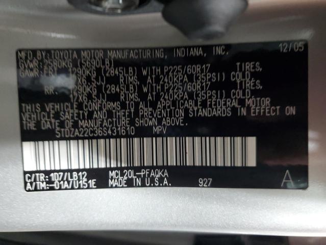 2006 Toyota Sienna Xle VIN: 5TDZA22C36S431610 Lot: 54805844