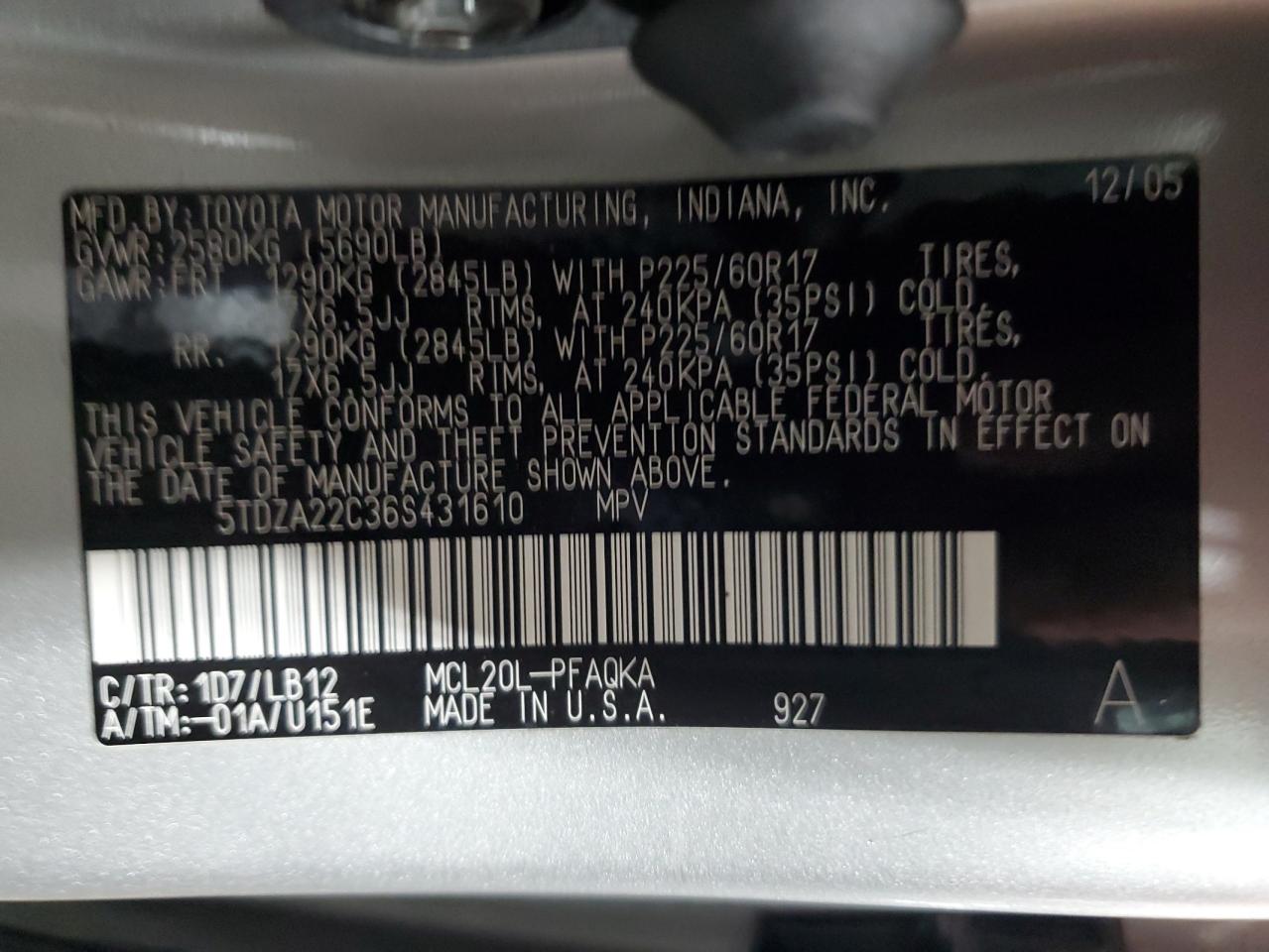 5TDZA22C36S431610 2006 Toyota Sienna Xle