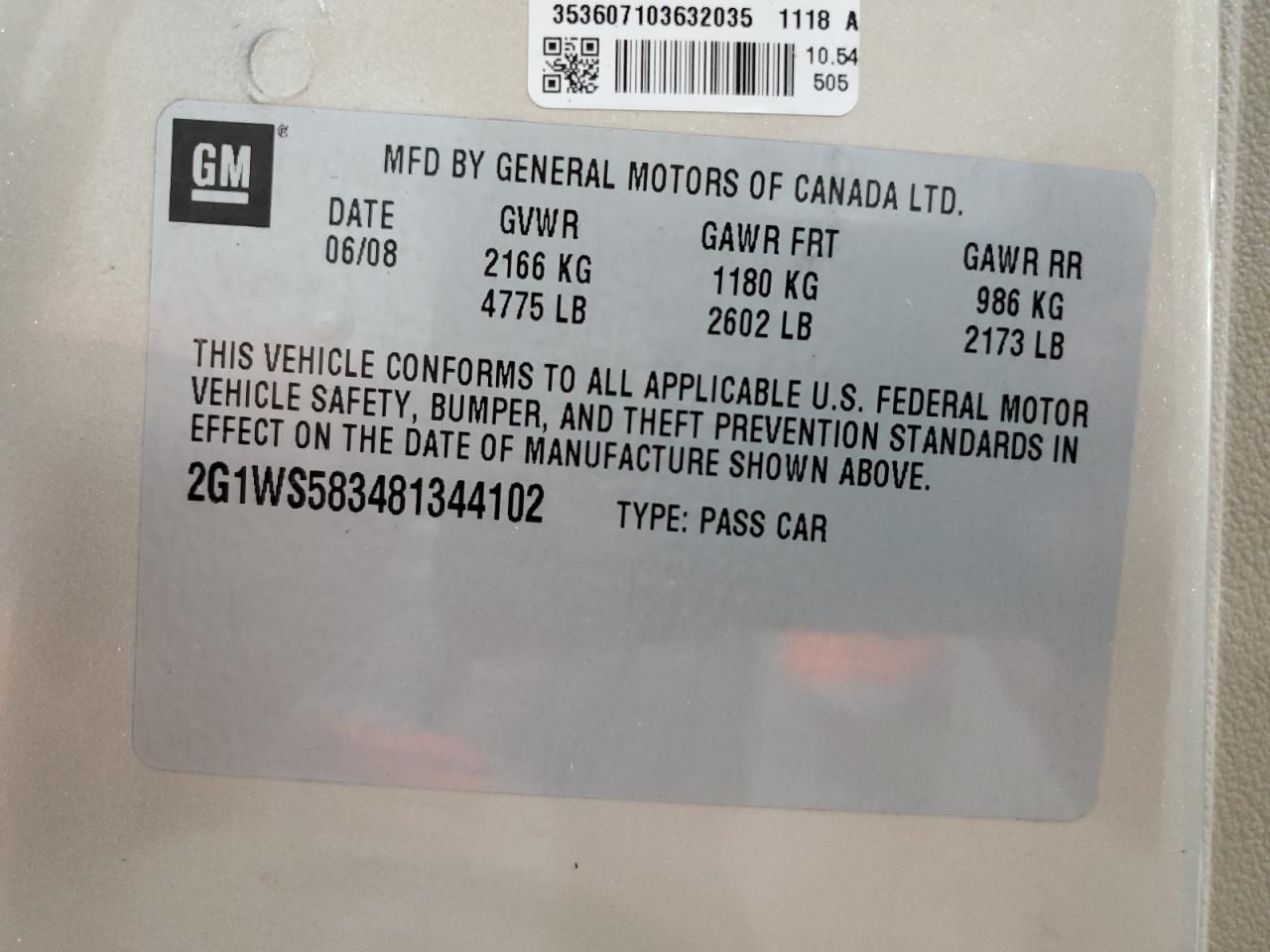 2G1WS583481344102 2008 Chevrolet Impala Police