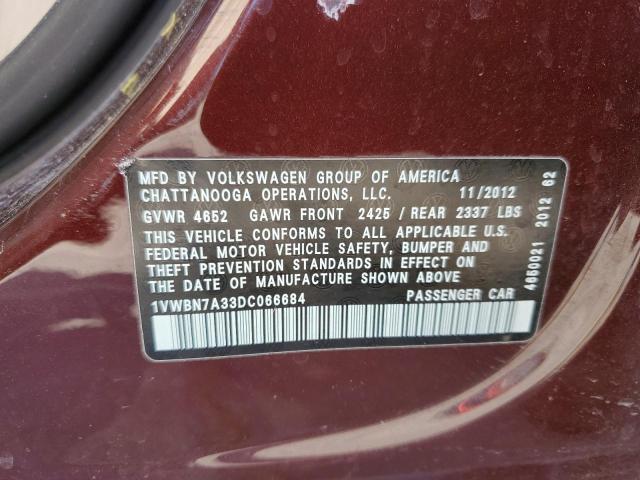 2013 Volkswagen Passat Se VIN: 1VWBN7A33DC066684 Lot: 56129744