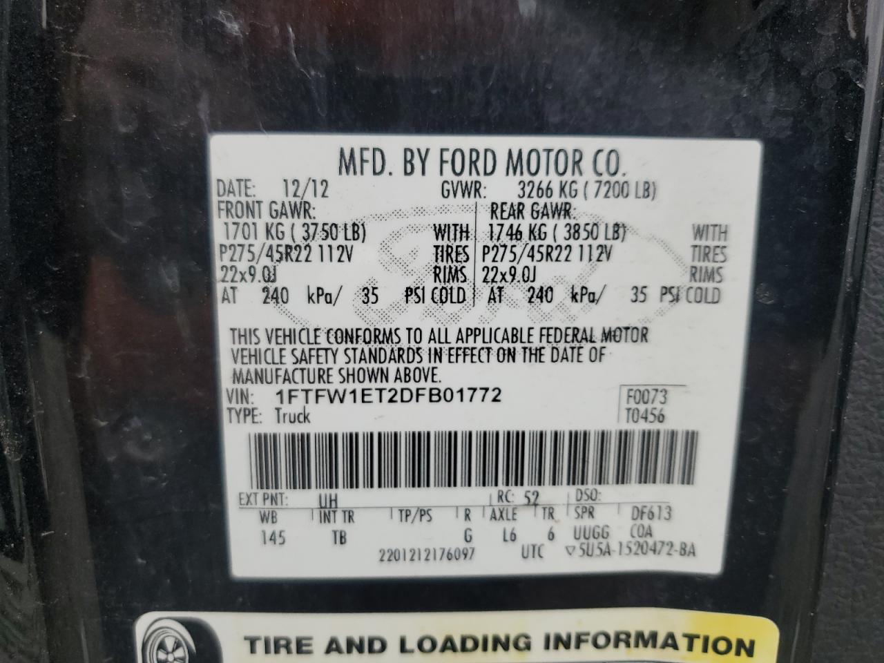 1FTFW1ET2DFB01772 2013 Ford F150 Supercrew