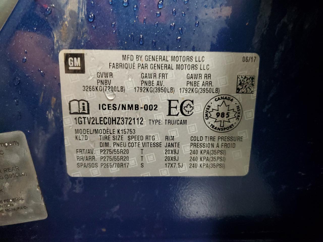 1GTV2LEC0HZ372112 2017 GMC Sierra K1500