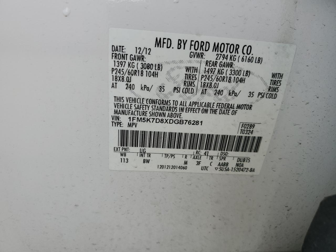 1FM5K7D8XDGB76281 2013 Ford Explorer Xlt