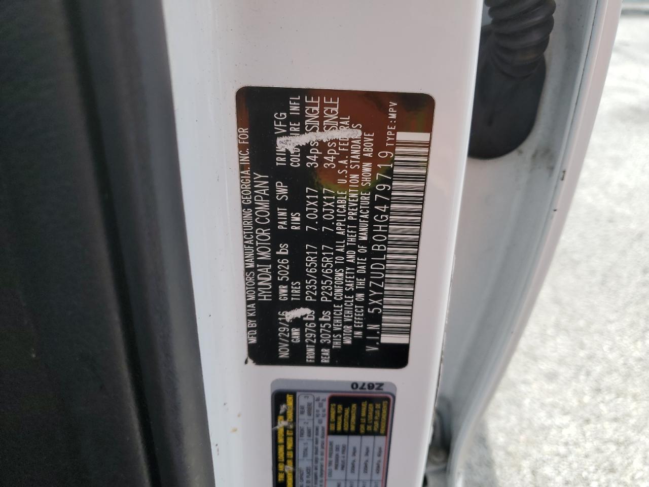 5XYZUDLB0HG479719 2017 Hyundai Santa Fe Sport