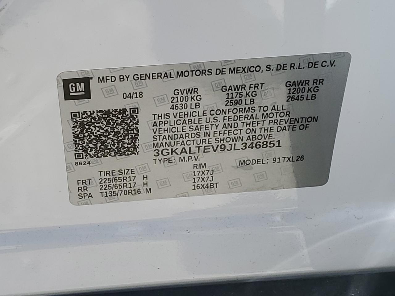 3GKALTEV9JL346851 2018 GMC Terrain Sle