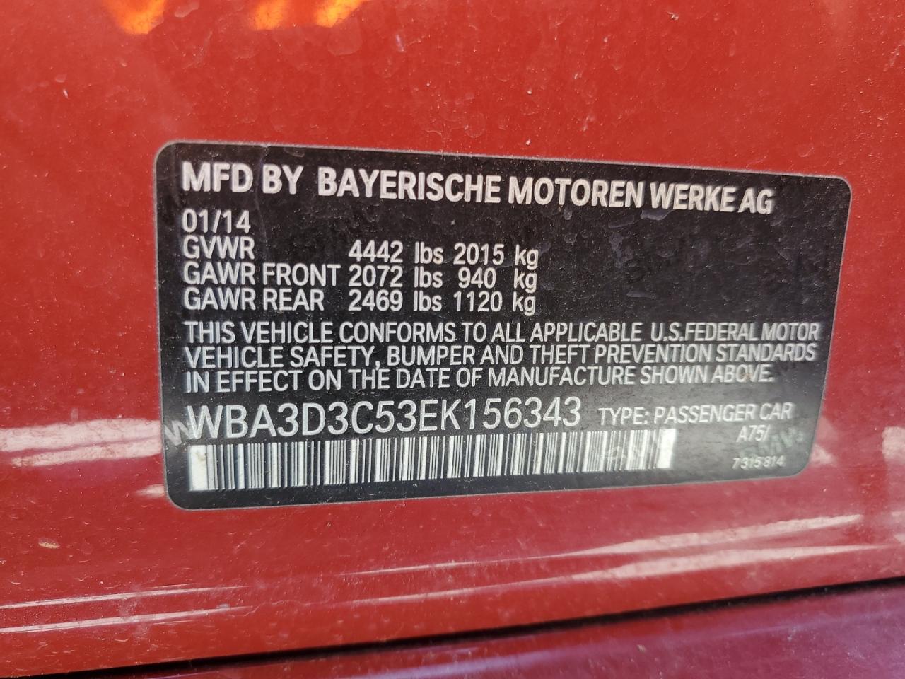 WBA3D3C53EK156343 2014 BMW 328 D