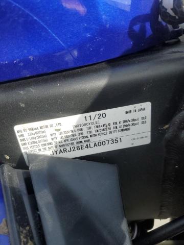 2020 YAMAHA YZFR6 JYARJ28E4LA007351