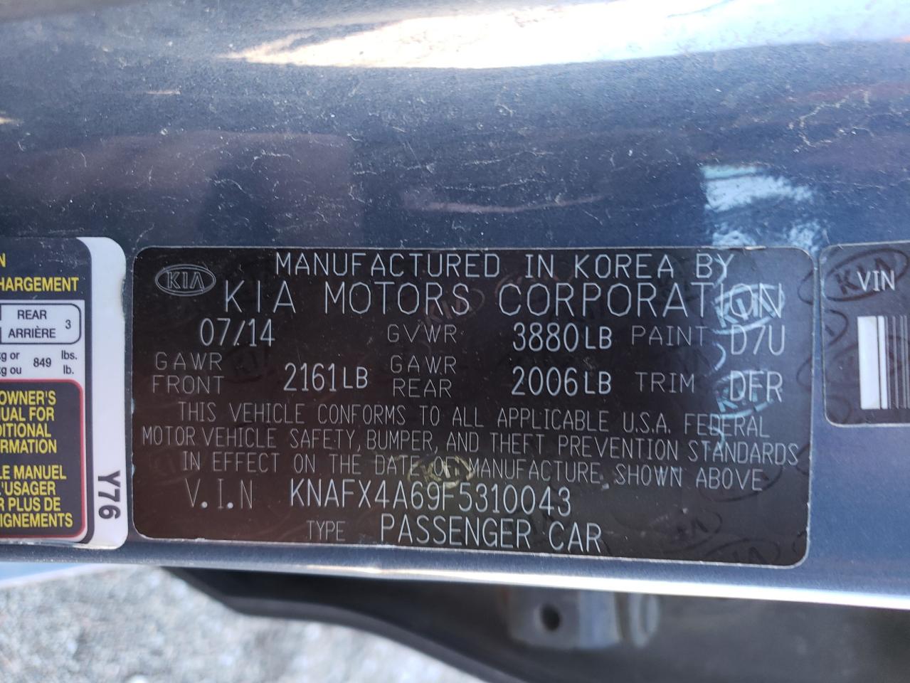 KNAFX4A69F5310043 2015 Kia Forte Lx