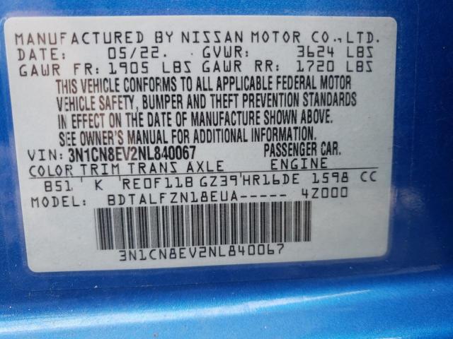 2022 Nissan Versa Sv VIN: 3N1CN8EV2NL840067 Lot: 54354364