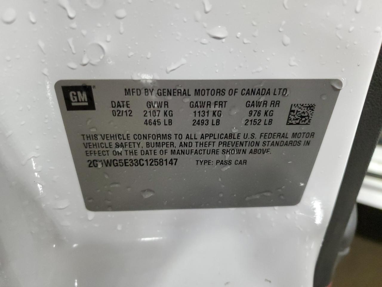 2G1WG5E33C1258147 2012 Chevrolet Impala Lt