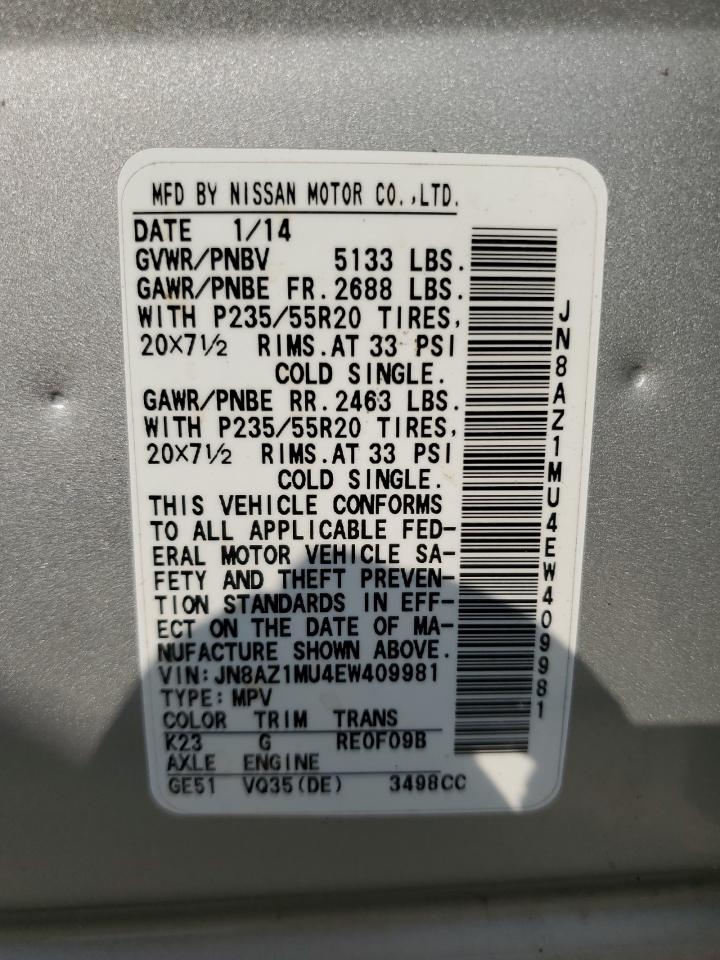 JN8AZ1MU4EW409981 2014 Nissan Murano S