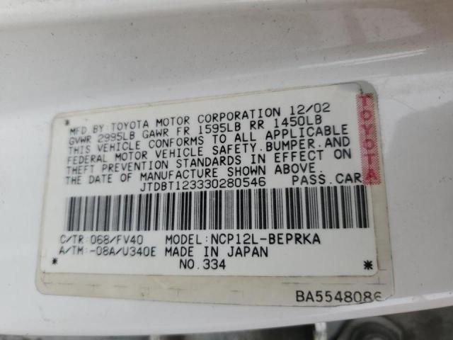 2003 Toyota Echo VIN: JTDBT123330280546 Lot: 54751284