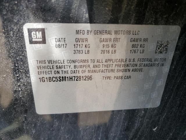 2017 Chevrolet Cruze Ls VIN: 1G1BC5SM1H7281296 Lot: 55156484