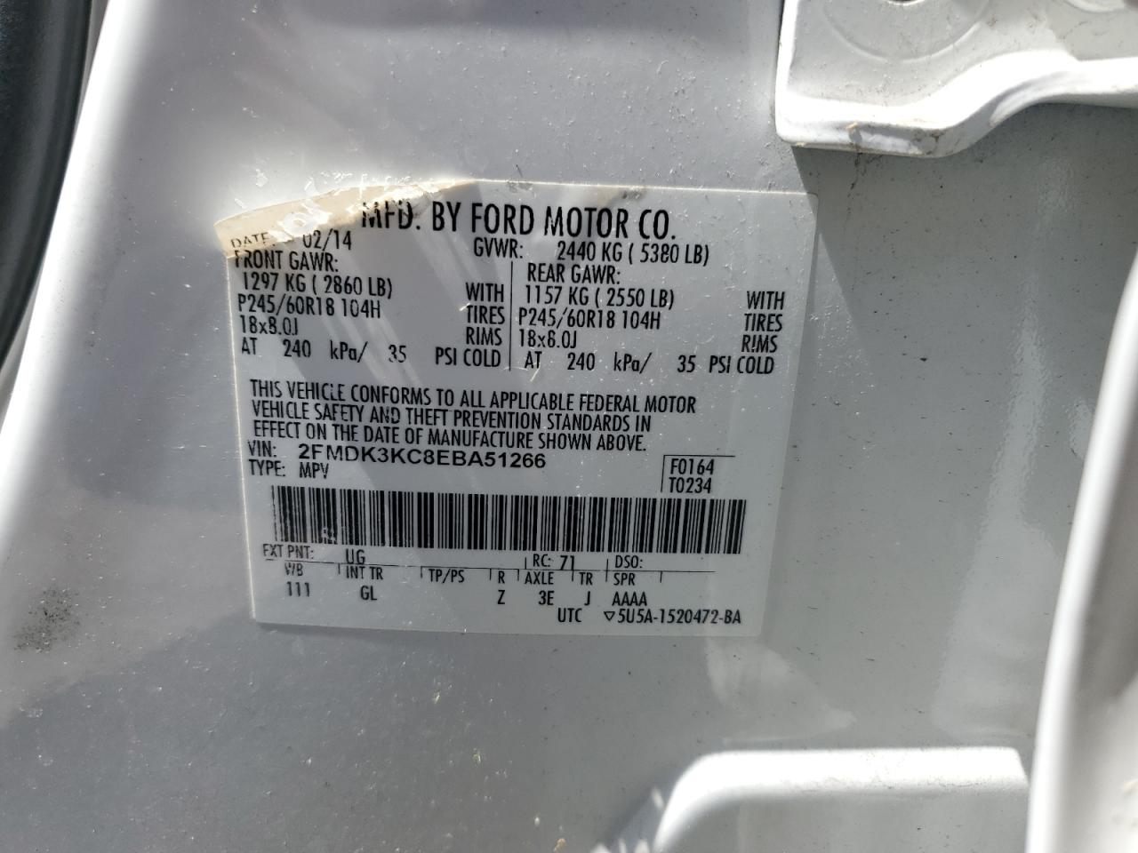 2FMDK3KC8EBA51266 2014 Ford Edge Limited