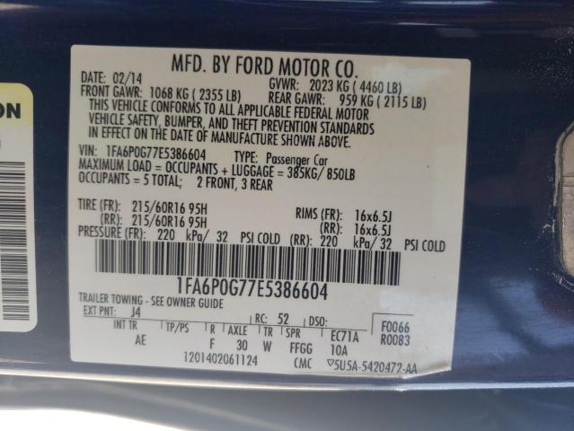 VIN 1FA6P0G77E5386604 2014 Ford Fusion, S no.12