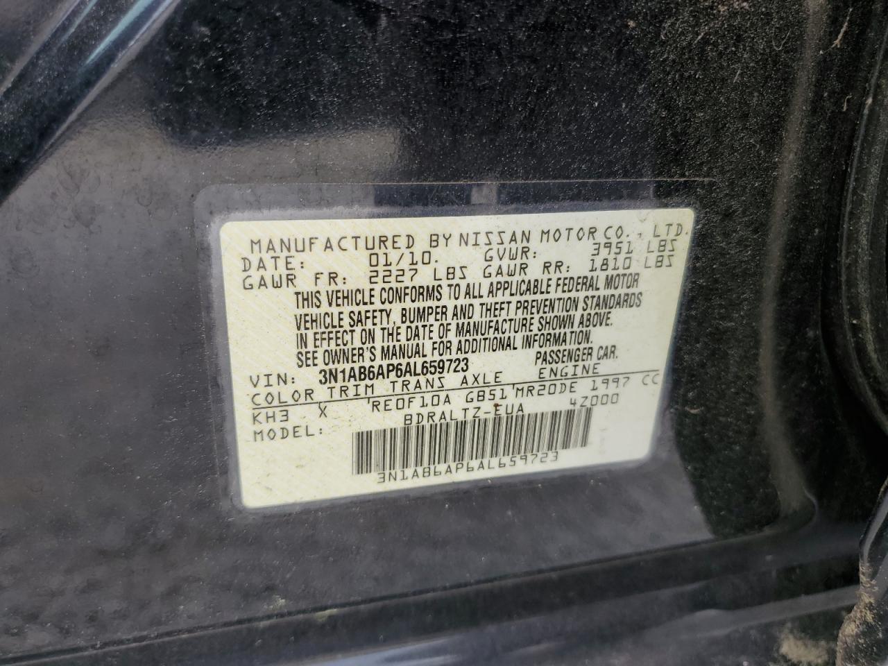 3N1AB6AP6AL659723 2010 Nissan Sentra 2.0