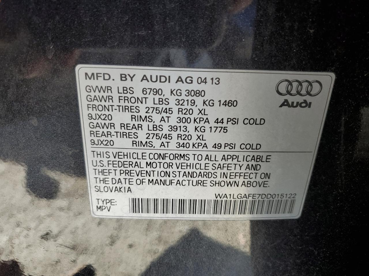 WA1LGAFE7DD015122 2013 Audi Q7 Premium Plus