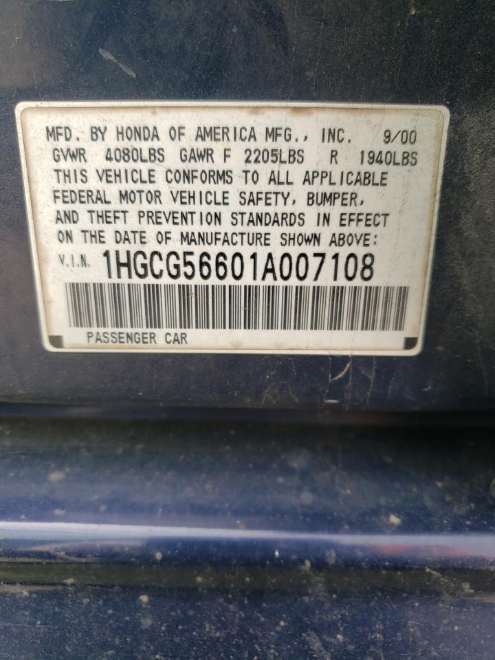 1HGCG56601A007108 2001 Honda Accord Ex