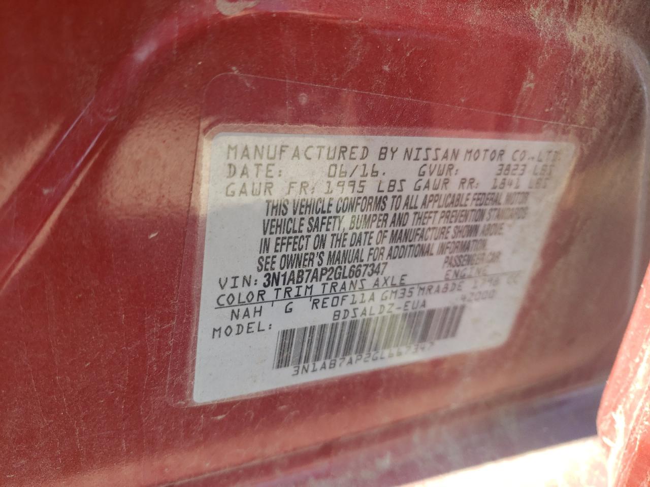 3N1AB7AP2GL667347 2016 Nissan Sentra S