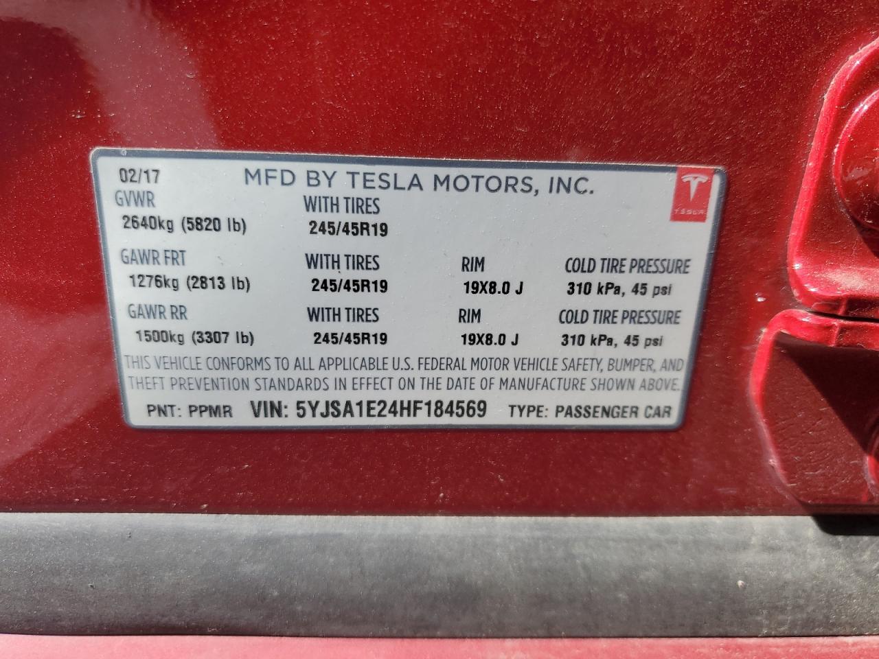 5YJSA1E24HF184569 2017 Tesla Model S