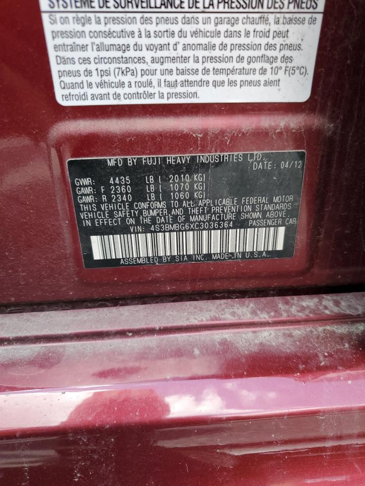 4S3BMBG6XC3036364 2012 Subaru Legacy 2.5I Premium