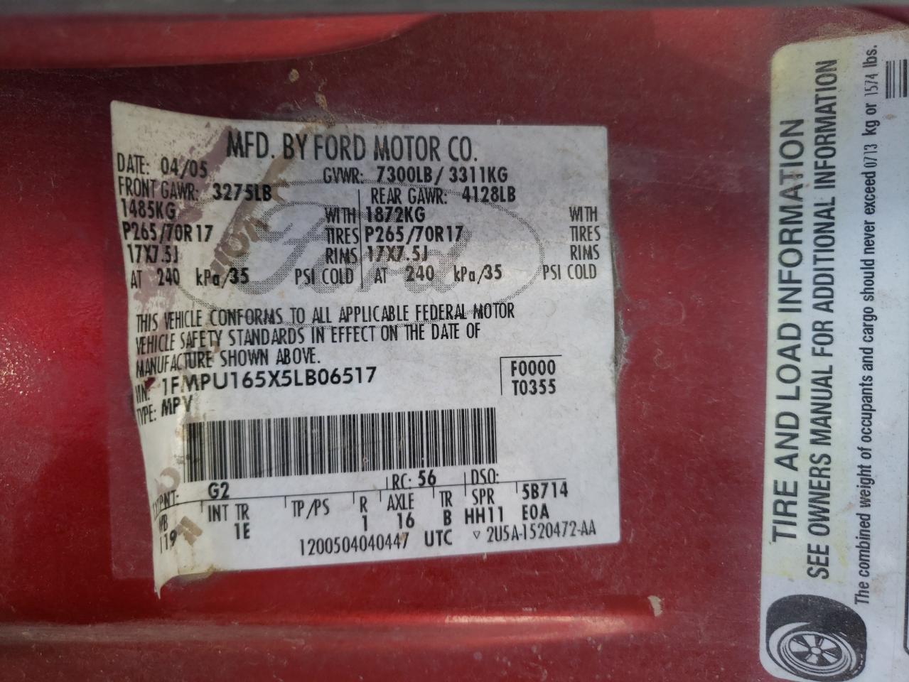 1FMPU165X5LB06517 2005 Ford Expedition Xlt