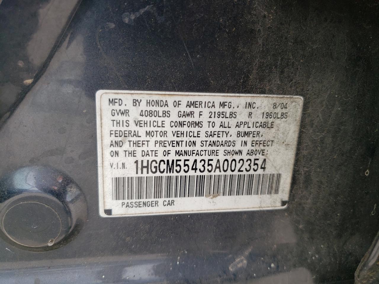 1HGCM55435A002354 2005 Honda Accord Lx